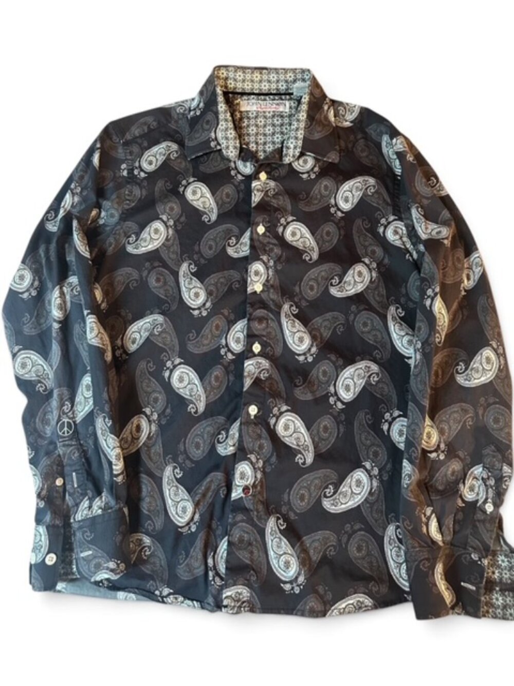 John Lennon Button Up Shirt Men's Blue Paisley Size Large By English Laundry